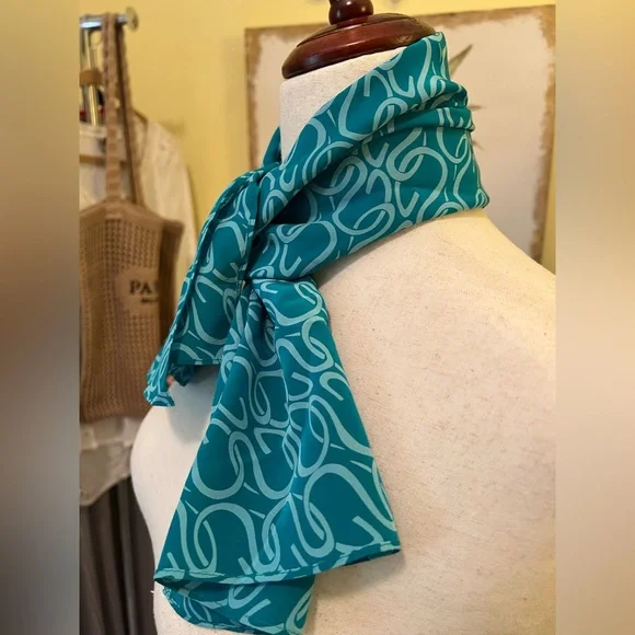 ST. JOHN Vintage Teal Silk Signature Scarf EUC - Picture 6 of 6